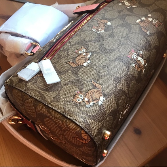 🐱❤️Coach Rowan Satchel In Signature Canvas With Dancing Kitten Print - Picture 9 of 12